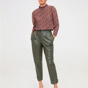 Mango Olives Faux Leather  Pants